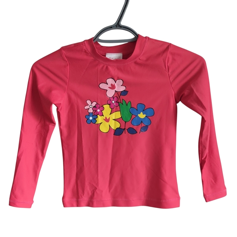 Hanna Andersson Girls 120 US 6/7 Rashguard Swim Shirt Long Sleeve Floral